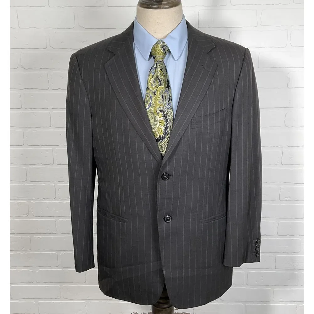 Ermenegildo Zegna‎ Blazer Men 40 Gray Blue Pinstripe Barneys Classic Career Wool